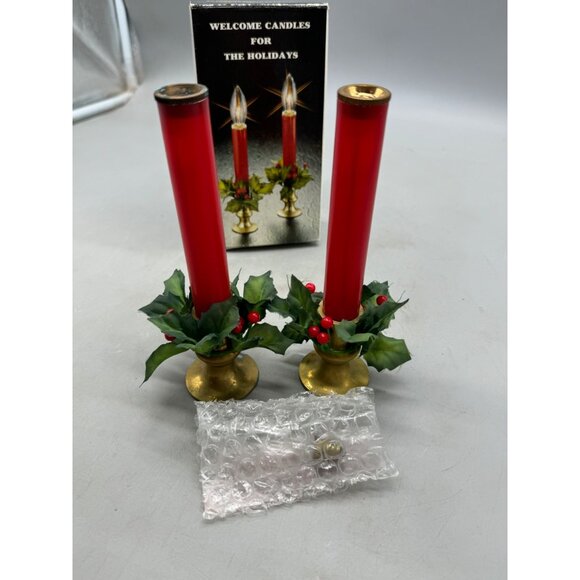 Holiday Battery-Operated Red Welcome Candles Brass Base NOT TESTED READ - Picture 8 of 10